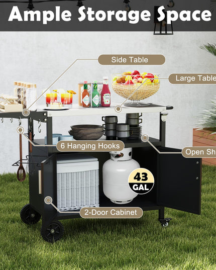 Giantex Outdoor Grill Cart with Storage Cabinet, Patio Kitchen Island Table with Stainless Steel Top