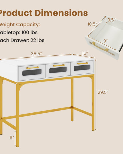 Giantex 35.5" Console Table with Charging Station & 3 Drawers