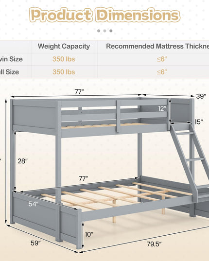 Giantex Twin Over Fulll Bunk Bed Wood Bunk Bed