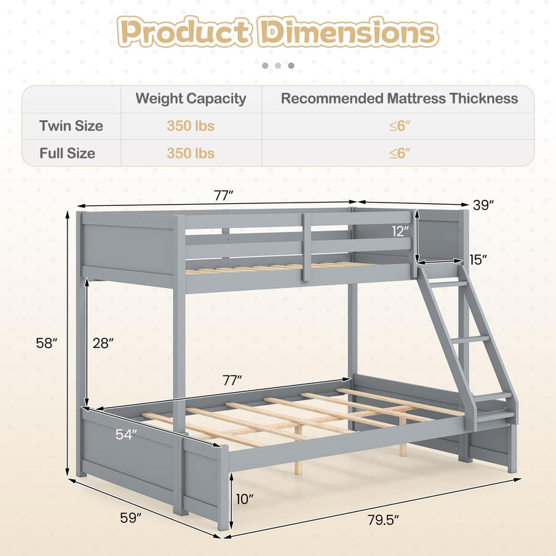 Giantex Twin Over Fulll Bunk Bed Wood Bunk Bed