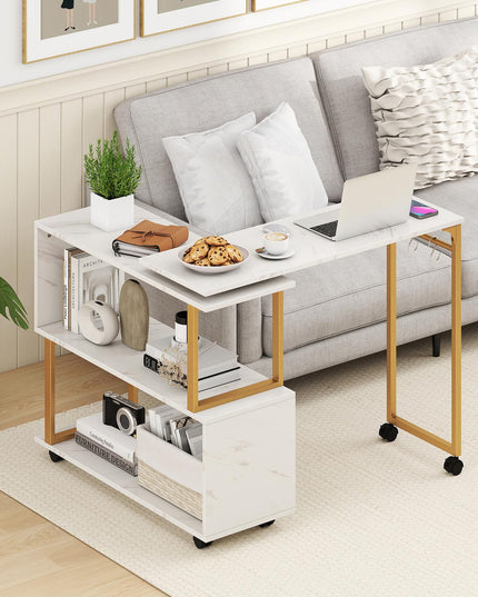 Giantex 360° Free Rotating Sofa Side Table Modern L Shaped Desk