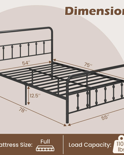 Giantex Metal Platform Bed Frame, Victorian Style Platform Bed with Headboard & Footboard