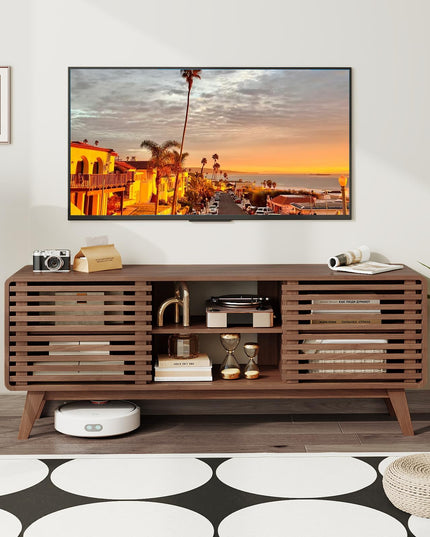 Meuble TV moderne Mid-Century Giantex avec armoire de rangement pour téléviseurs 60/65 pouces