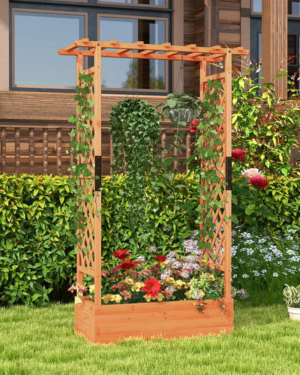 Giantex Raised Garden Bed with 2-Sided Trellis & Hanging Roof