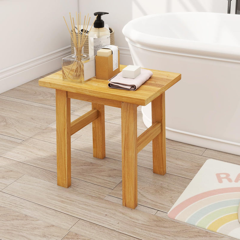 Giantex Solid Teak Shower Bench Stool for Bathroom
