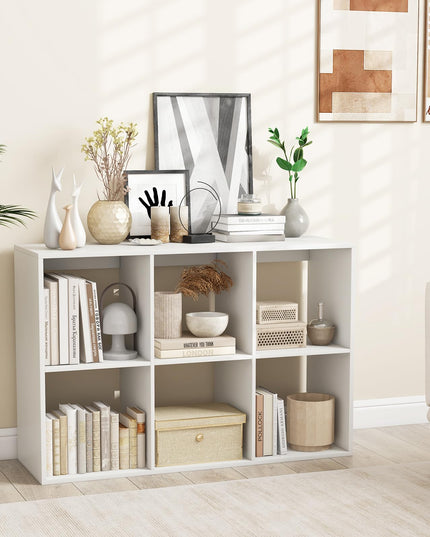 Giantex 6-Cube Bookcase, White Cubby Bookshelf w/Back Guardrail & Anti-Tipping Kits