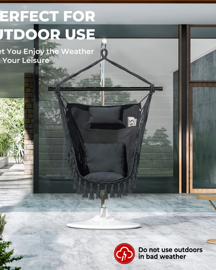 Hanging Chair Hammock Swing Chair - with Sturdy Steel Hanging Bar