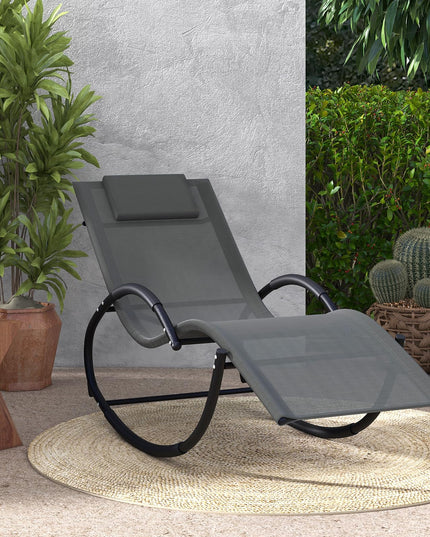 Giantex Outdoor Rocking Lounge Chair, Zero Gravity Rocking Chair with Removable Headrest, Breathable Backrest & Seat