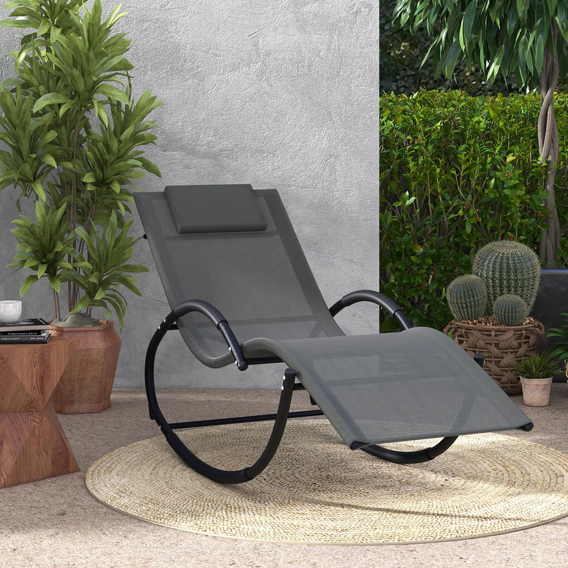 Giantex Outdoor Rocking Lounge Chair, Zero Gravity Rocking Chair with Removable Headrest, Breathable Backrest & Seat