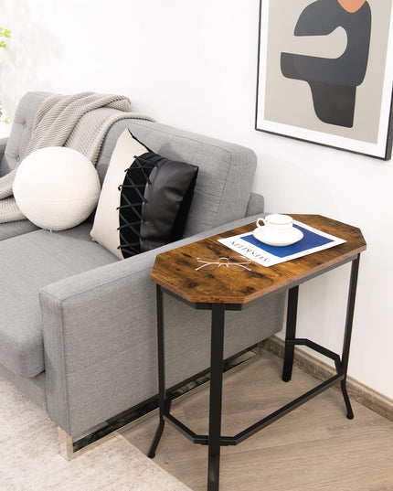 Giantex Narrow End Table w/Rustic Wood Grain & Stable Steel Frame, 25.5"x12.5"x24.5" Rustic Brown