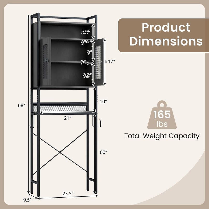 Giantex Freestanding Over The Toilet Storage Cabinet w/ Toilet Paper Holder & Hook