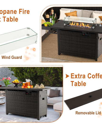 Giantex 52" Outdoor Propane Fire Pit - 50,000 BTU Wicker Patio Gas Fire Table w/Lid