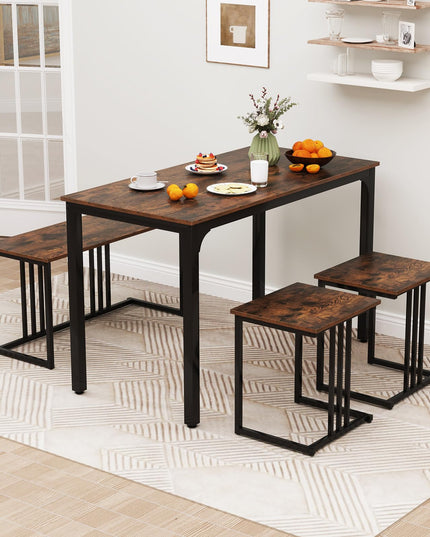 Giantex Dining Table Set for 4 Industrial Kitchen Table 2 Chairs Stool & Bench
