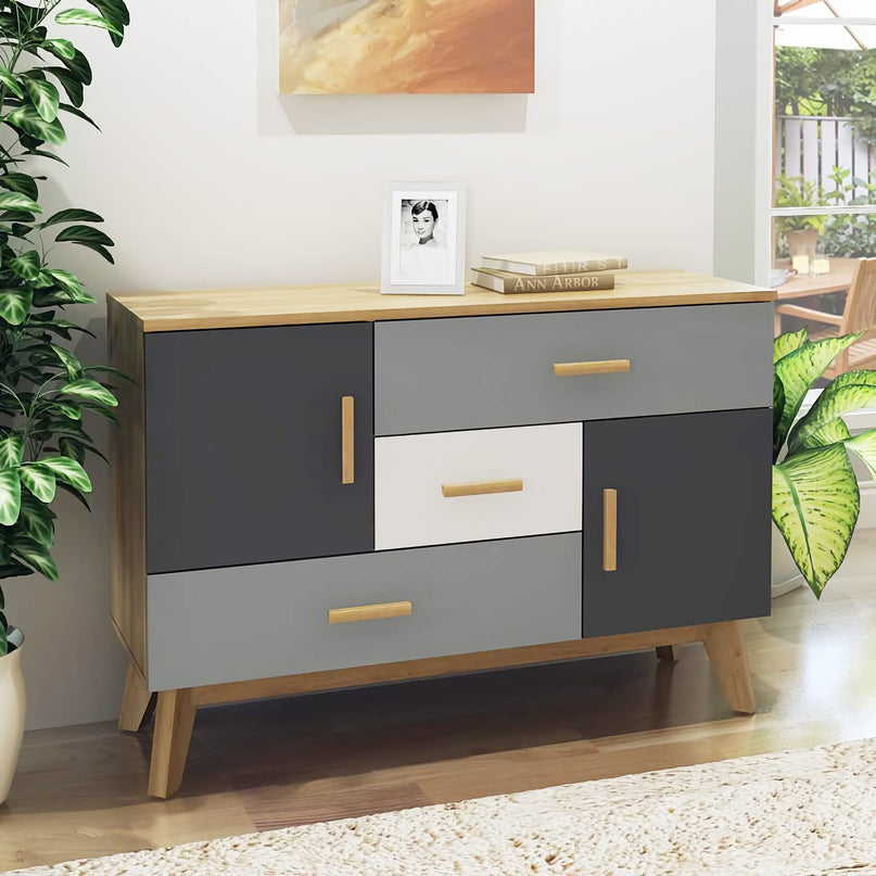 Free-Standing Storage Cabinet, Floor Cabinet with 2 Doors & 3 Drawers