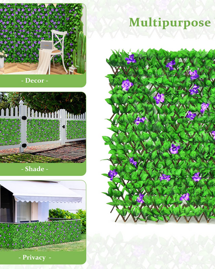 Expandable Fence with Leaves, 6.5ft Privacy Screen Decorative Fake Ivy Fencing Panel