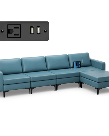 Giantex 4 Seat Convertible Sofa Couch, 123" L Sectional Sleeper with 2 or 1 USB Ports Socket