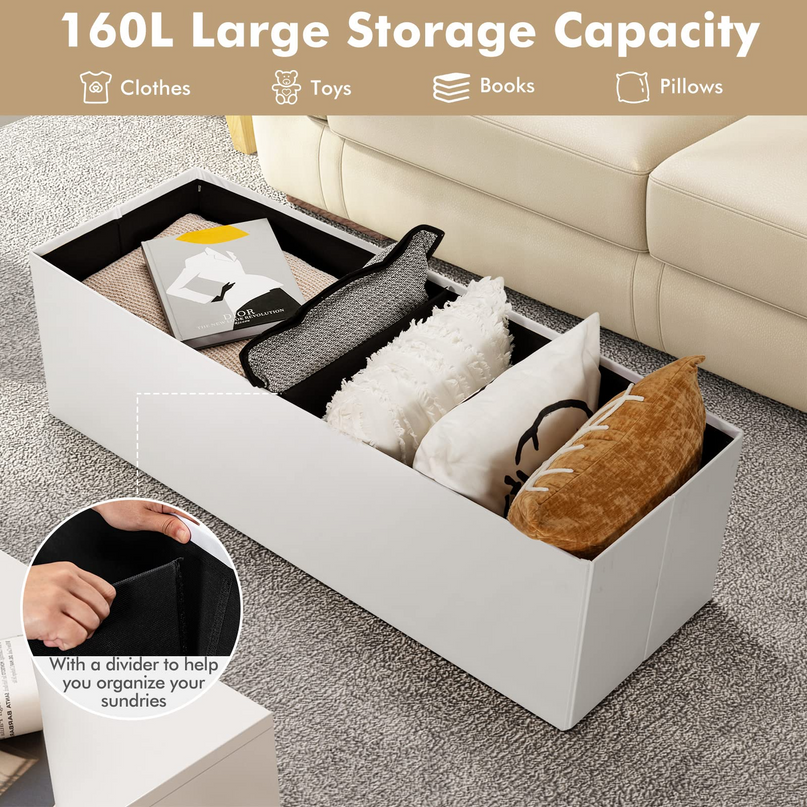 Giantex 45" Folding Storage Ottoman Bench, Faux Leather