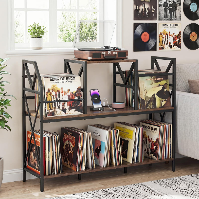Giantex Large Record Player Stand with Charging Station