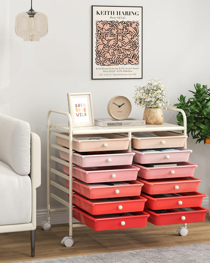 12 Drawers Rolling Cart for Office School Supplies - 25” x 15” x 24.5”
