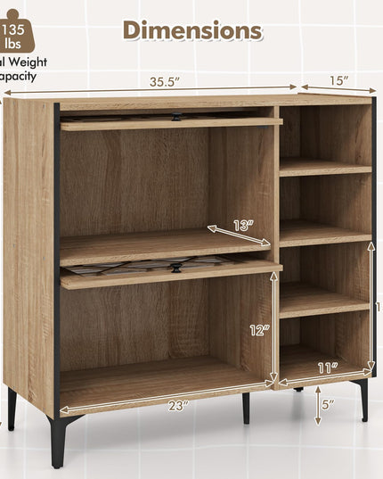 Giantex Shoe Cabinet with Flip & Slide Doors, Shoe Storage Cabinet with Adjustable Cube Shelves(Decorative Doors)