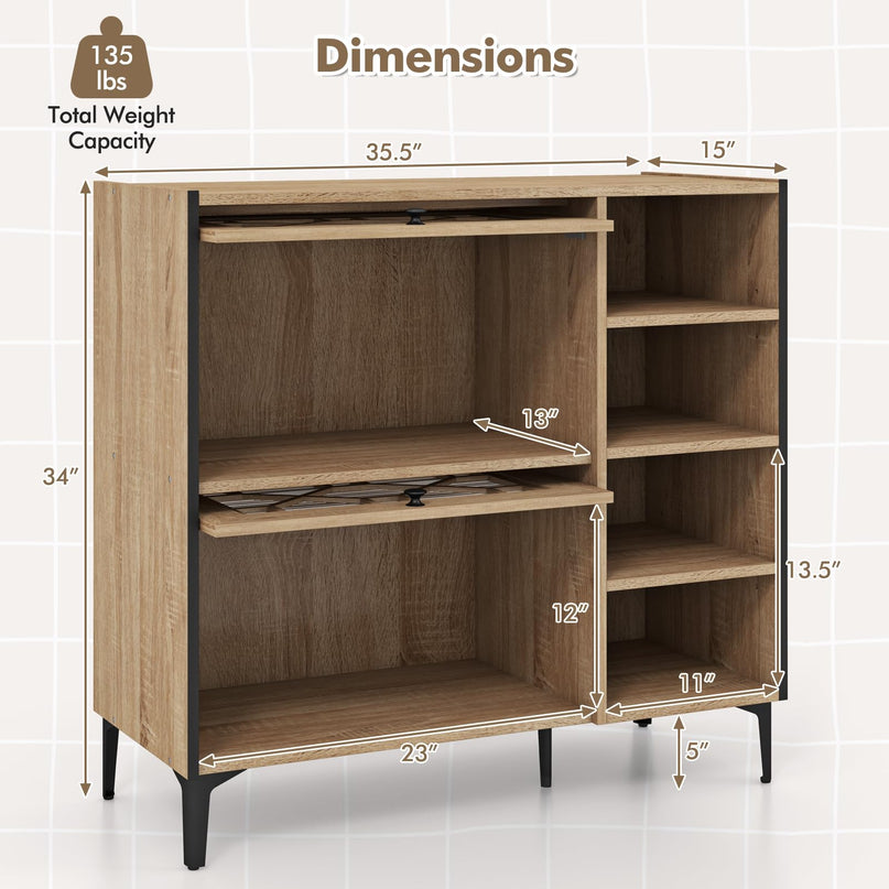 Giantex Shoe Cabinet with Flip & Slide Doors, Shoe Storage Cabinet with Adjustable Cube Shelves(Decorative Doors)