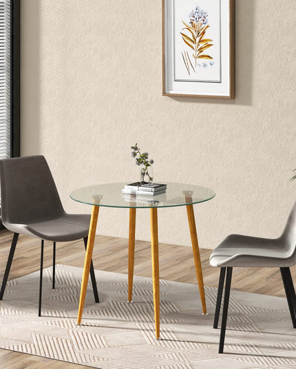 Giantex Round Glass Dining Table, Kitchen Dinner Table with Tempered Glass Tabletop & Metal Legs