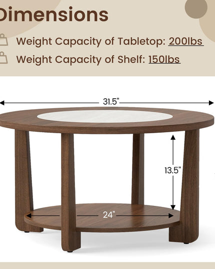 Giantex 2-Tier Round Farmhouse Coffee Table with 2-Tone Tabletop
