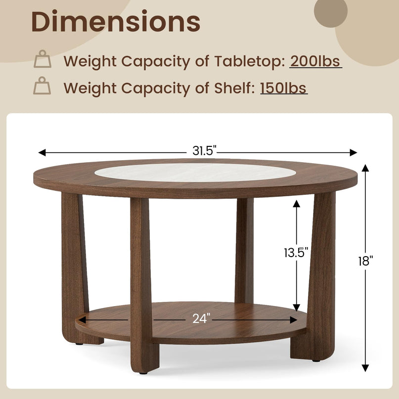 Giantex 2-Tier Round Farmhouse Coffee Table with 2-Tone Tabletop