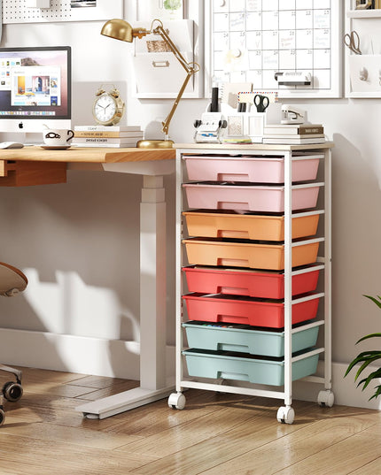 Giantex 8 Drawers Rolling Cart with Wheels Wood Top Sturdy Frame