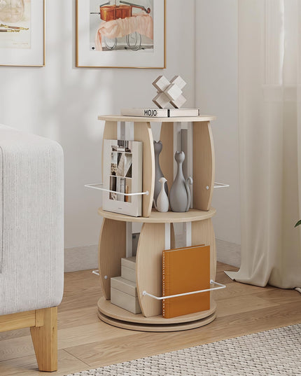 GIANTEX 2-Tier 360° Rotating Round Bookshelf Tower