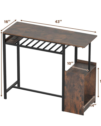 Giantex Rectangular Bar Table with Charging Station and LED Light