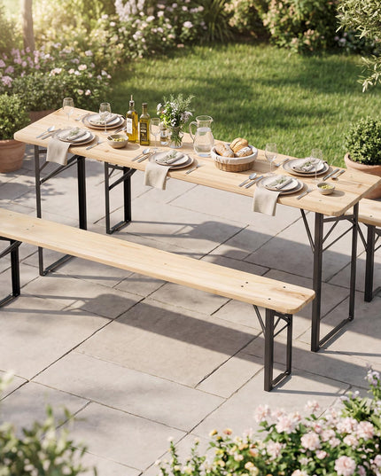 Giantex 3-Piece Folding Solid Wood Picnic Table with Benches Set for 4 (70")