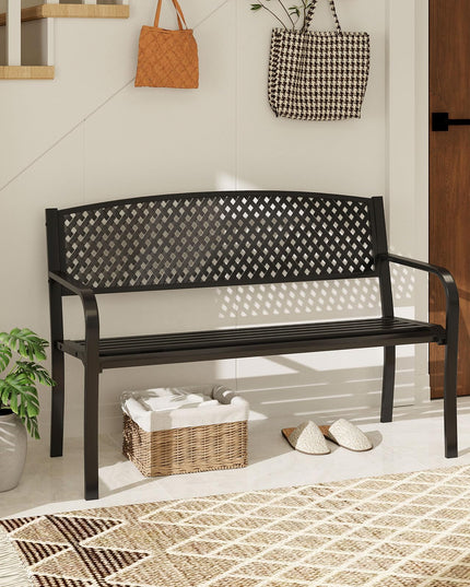 Giantex Metal Outdoor Bench with Mesh Pattern Backrest  Load 660Lbs