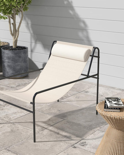 Giantex Patio Sling Lounge Chair, Modern Sling Accent Chair with Removable Headrest Pillow