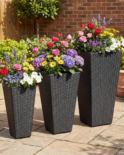 Giantex 3 Pack Tall Planters | 30"-22"-18.5" H Tapered Rattan Planter with Detachable Inner Boxes