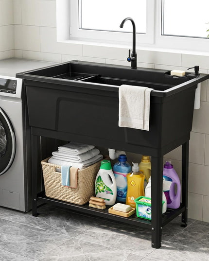 Giantex Freestanding Utility Sink with Bottom Storage Shelf