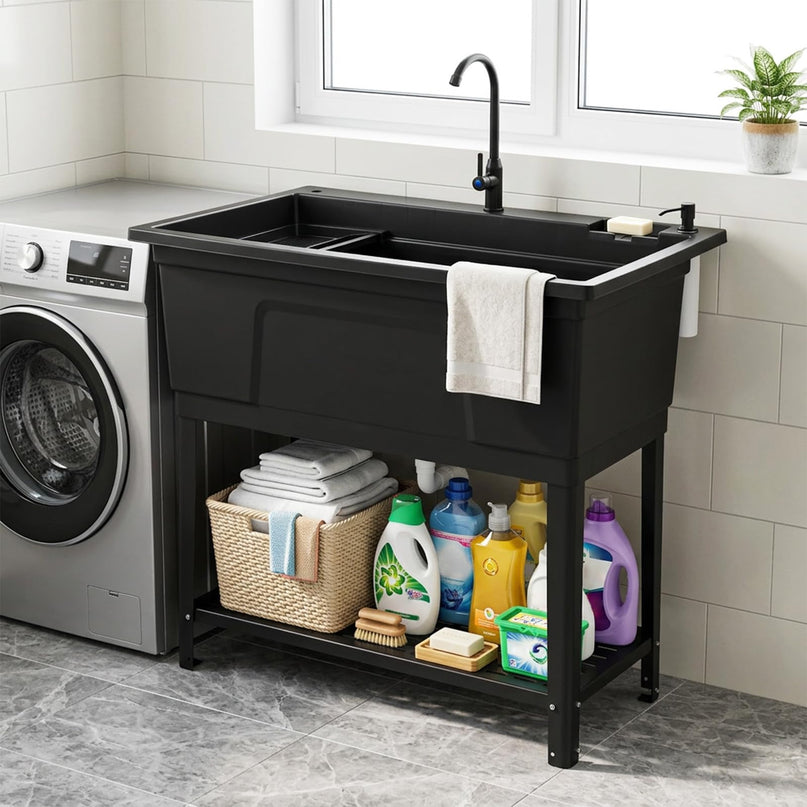 Giantex Freestanding Utility Sink with Bottom Storage Shelf