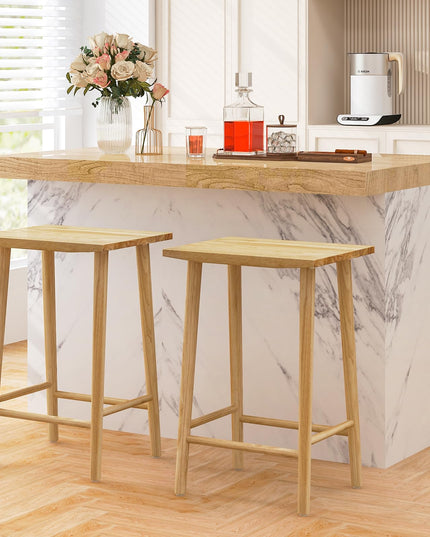 Giantex 25.5" Wooden Bar Stools Set of 2/4, Farmhouse Backless Counter Height Bar Stools with Footrest