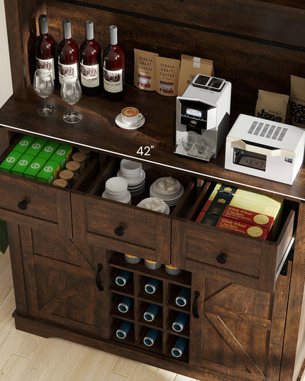 Giantex 72" Farmhouse Coffee Bar Cabinet w/Glass Doors & Wine Racks