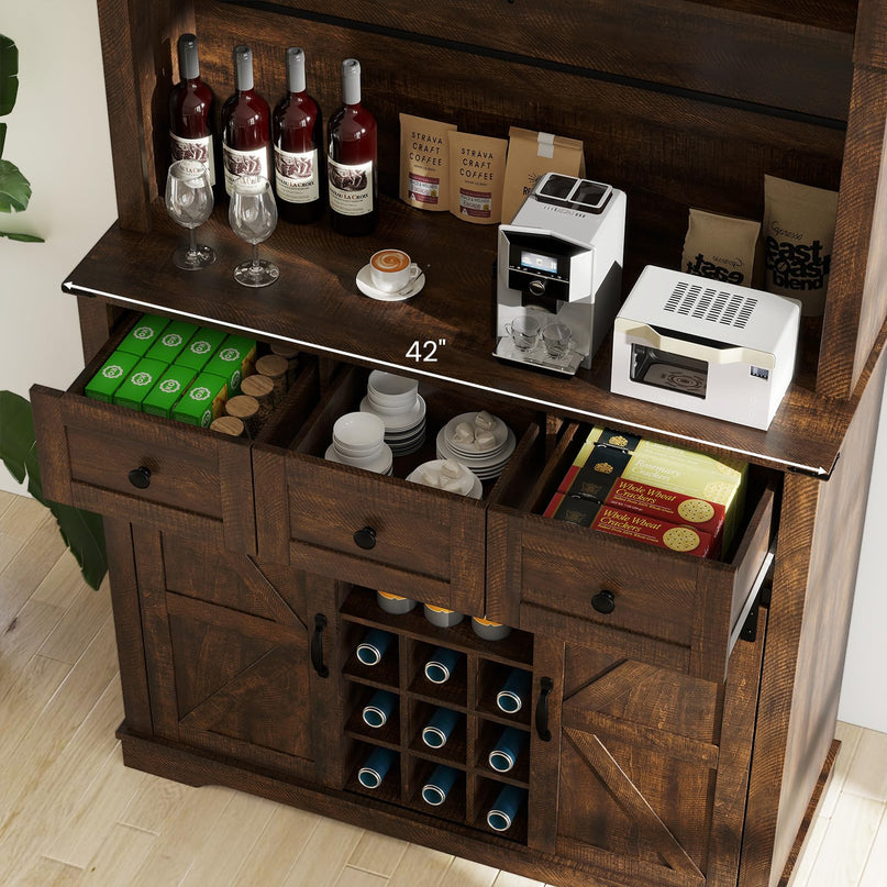 Giantex 72" Farmhouse Coffee Bar Cabinet w/Glass Doors & Wine Racks