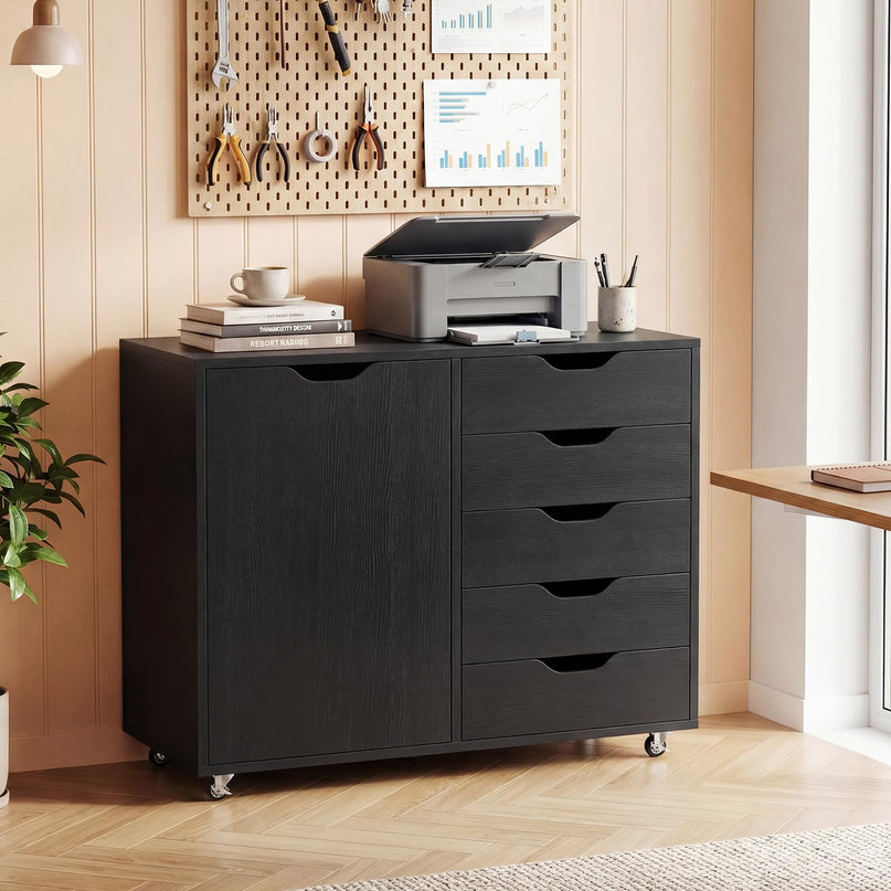 Giantex 5-Drawer File Cabinet with Door Mobile Printer Stand((31" W x 16" D x 25.5" H)