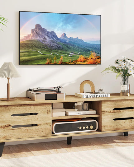 Meuble TV moderne Mid-Century Giantex pour téléviseur de 55 à 65 pouces | Table console média en bois