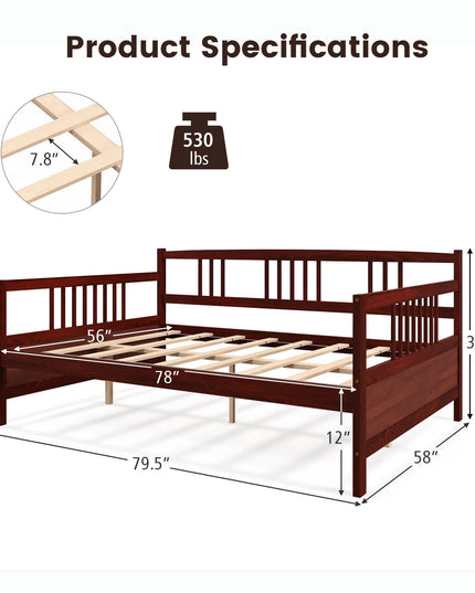 Giantex Full Size Daybed, Wooden Daybed Sofa Bed Frame with Wood Slat Support for Kids Teens (Full)