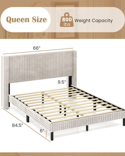Giantex Queen Velvet Bed Frame with Vertical Tufted Wingback Headboard