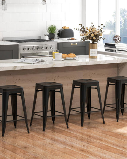 Giantex Metal Backless Bar Stools Set of 4, 24" Industrial Counter Height Bar Stools w/Cut-Out Handle, Footrest