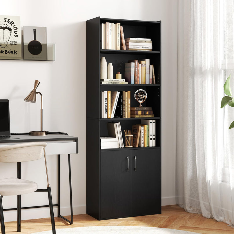 Giantex 70" Bookcase with 2 Doors Cabinet & Multipurpose Display Rack