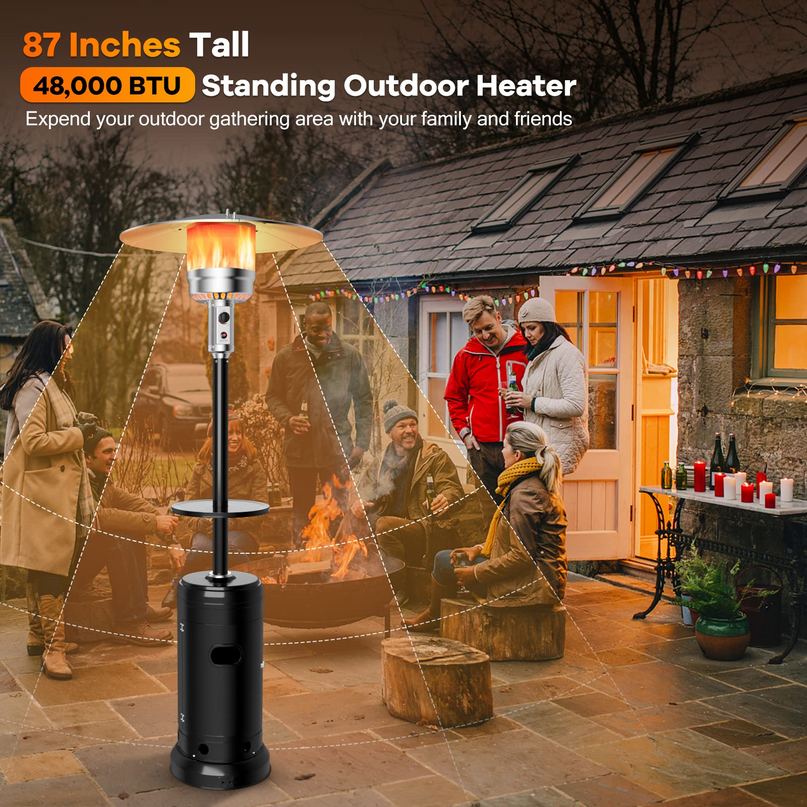 Giantex 50000 BTU Outdoor Propane Heater, Patio Heater with Height Adjustable Shelf Tabletop & Wheels