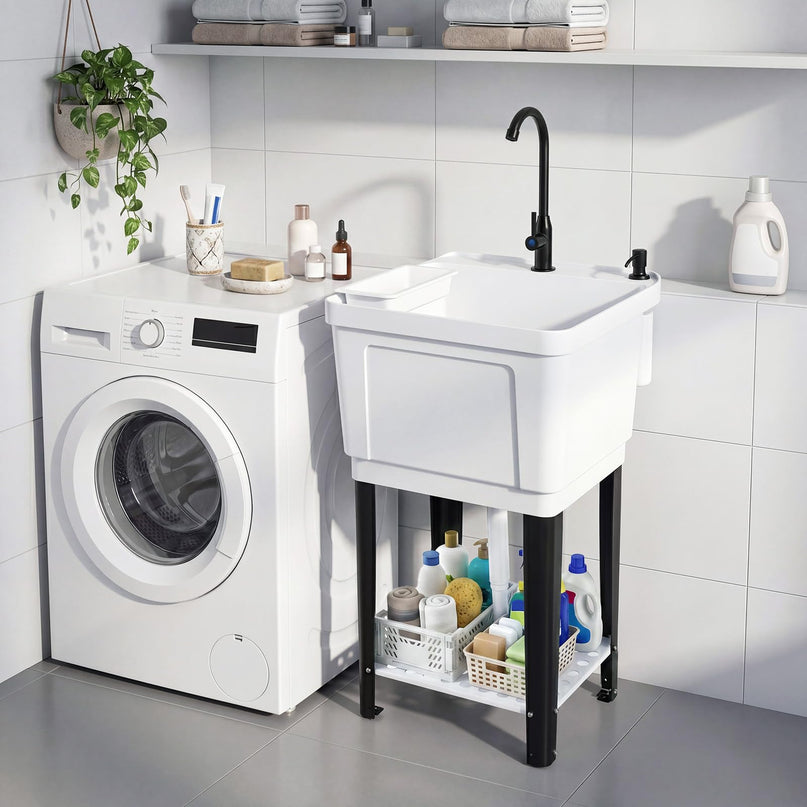 Freestanding Utility Sink with Faucet & Drain Kit