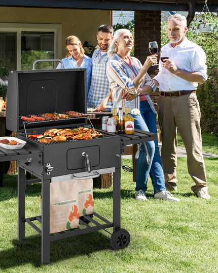 Giantex 24-Inch Charcoal Grill - 2 Foldable Side Tables, Bottom Storage Shelf, 8 Hooks, Adjustable Charcoal Tray
