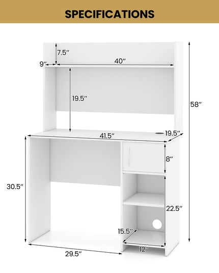 Giantex White Desk with Hutch Small Computer Desk